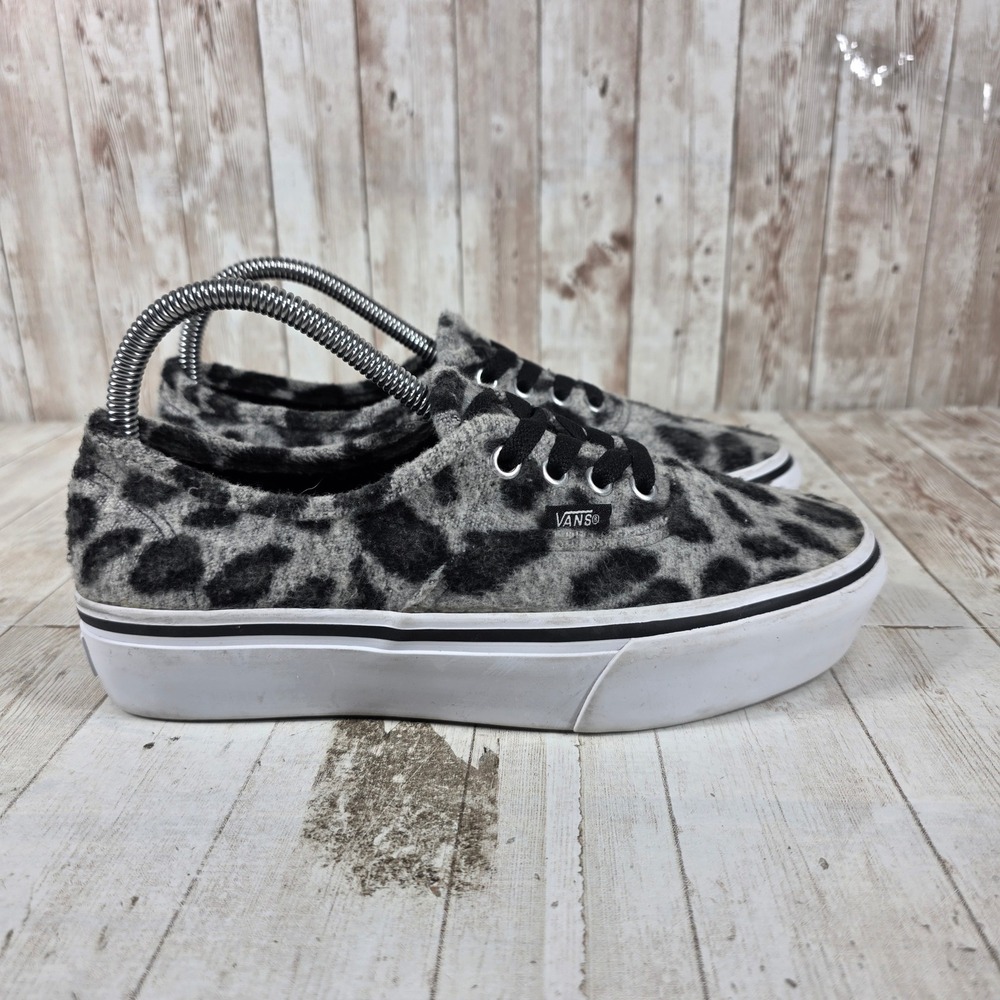 Vans Era Platform Leopard Print Fuzzy Grey Black Sneakers Womens 7.5 Mens 6.0